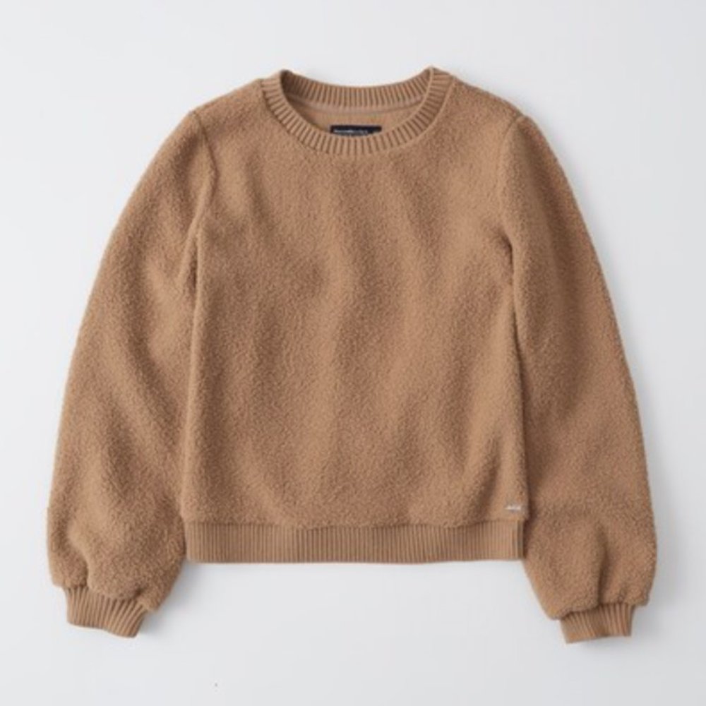 A&F Brown Sherpa Teddy Crewneck Sweatshirt (XS)